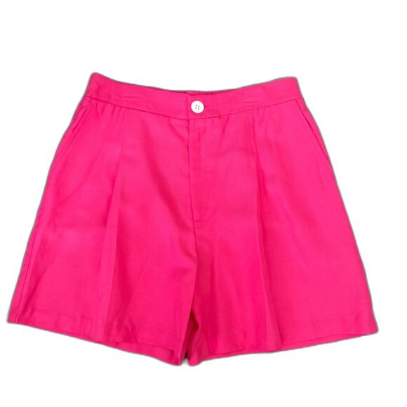 Karen Kane Pollee High Rise Pleat Front Shorts Hot Pink Linen Blend Size Medium - Picture 1 of 6